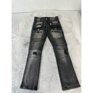 Decibel Jeans Mens 30x32‎ Black Moto Biker Distressed Zipper Skinny Denim Pants